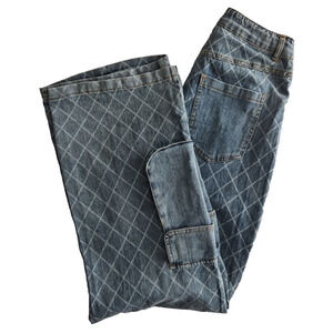 Fashion Nova Denim Jeans Cargo Pockets Cross Hatch 22x32 NWT